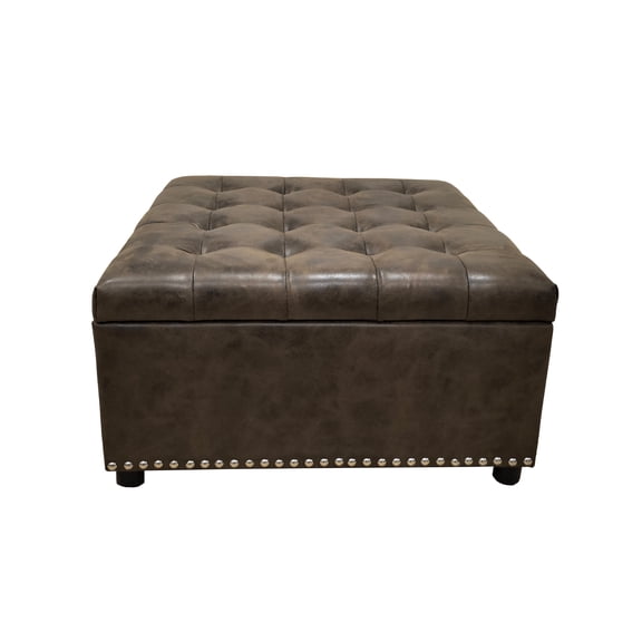 dokea Tufted Storage Ottoman with Studs - Faux Leather Footrest