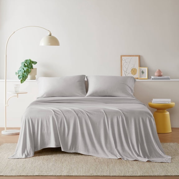 dokea Twin All Season Sheet Set - 3 Piece Grey Sheet Set, 50% Cotton Polyester Jersey Knit