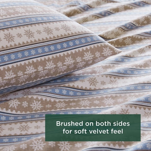 dokea Twin Sheet Set - 3 Piece Blue Snowflake Flannel Sheets 100% Cotton