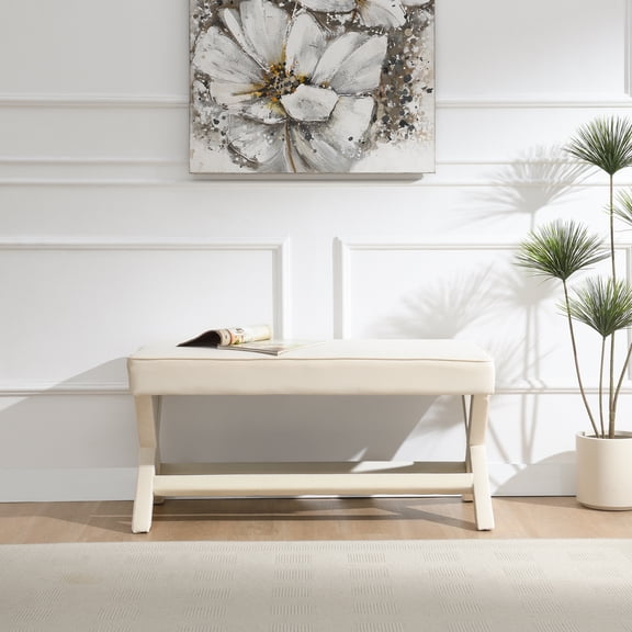 dokea Velvet Upholstered Double Bench Stool - Beige