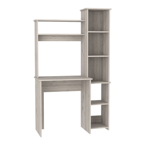 dokea Versalles Writing Desk with Hutch - Light Gray - 2 Shelves, 5 Cubbies