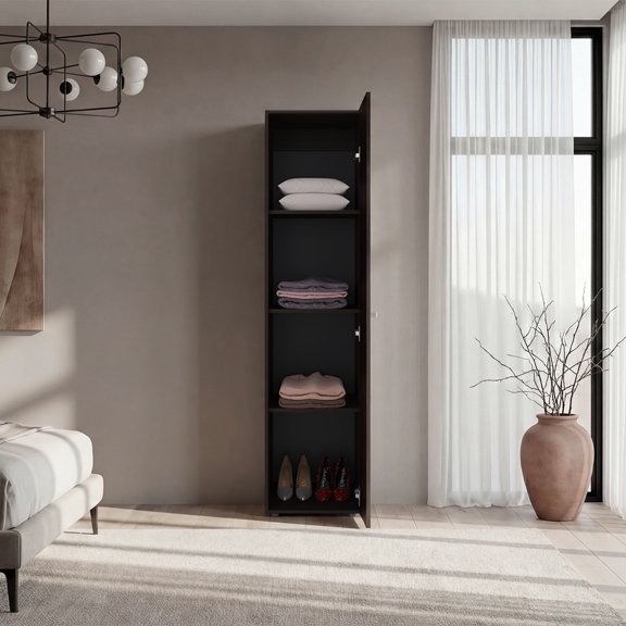 dokea Wardrobe 67 H Dark Walnut with Mirror & Storage