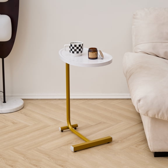 dokea White C-Shaped Side Table - Small Sofa Table for Living Room/Bedroom
