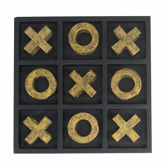 dokea Wooden Tic-Tac-Toe Game Set  Black & Gold, 9.8x9.8x1.2