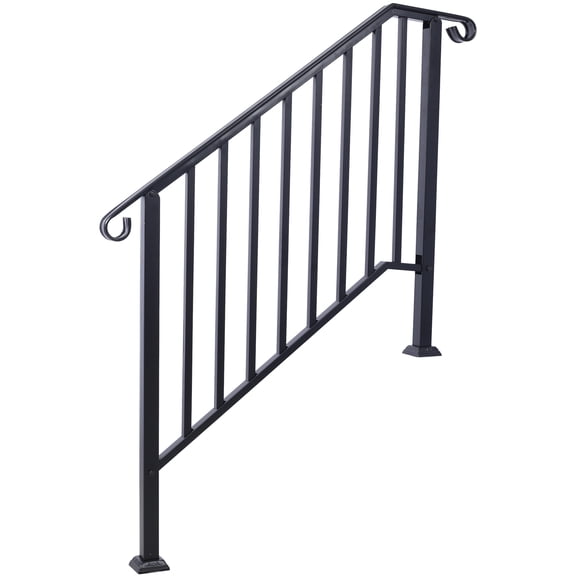 dokea Wrought Iron Handrail - Black, Fits 3-4 Steps Outdoor Stair Railing