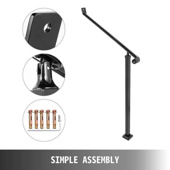 dokea Wrought Iron Handrail Stair Railing - 2-3 Step Black Outdoor Steps Handrails with Installation Kit