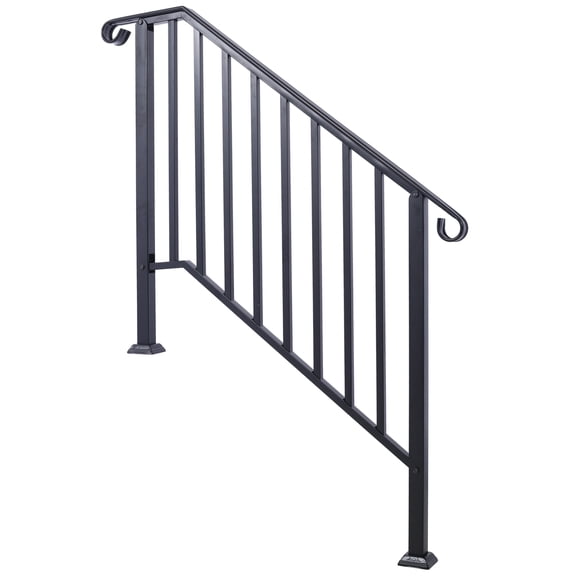 dokea Wrought Iron Handrails - Black (Fits 3-4 Steps Outdoor Railing)