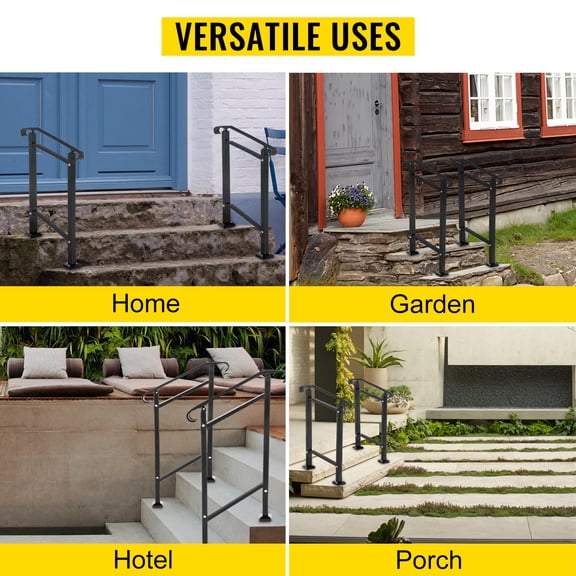 dokea Wrought Iron Stair Railing - Black Handrail (1-2 Steps)