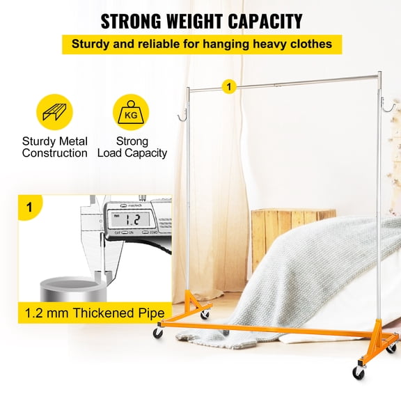 dokea Z Rack Garment Display - Orange - Height Adjustable Rolling Steel Rack with Lockable Casters