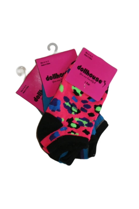 3 Pairs Low Cut Big Girl's Socks Blue/Stripes/Animal Print (Sock Size 6-8.5)