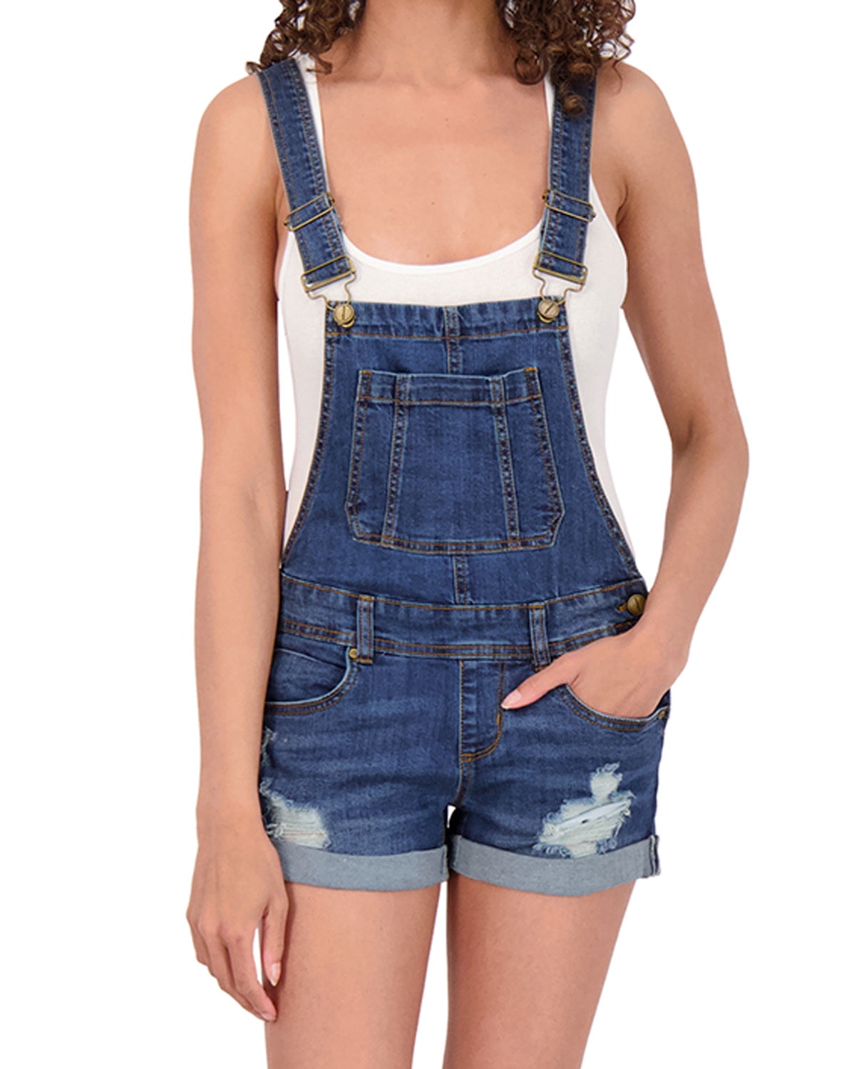 dollhouse Women’s Shortalls Basic Stretch Denim Jean Shorts Overalls