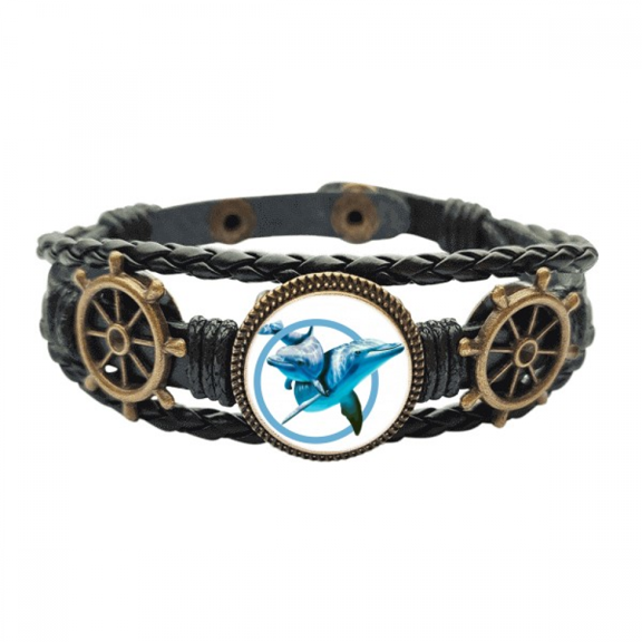 dolphin mother-child crossing leather braided ocean bracelet wristband