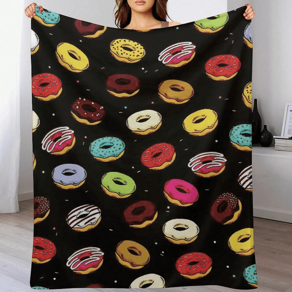 This donut-printed, frosted, and sugar-sprinkled comfort flannel blanket is soft, cozy, and suitable for all seasons. It's warm and comfortable, perfect for sofas, beds, travel, and camping.(30*40IN)
