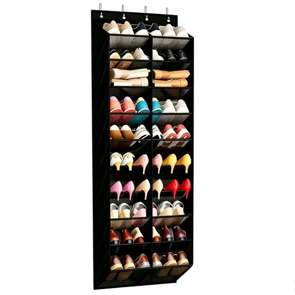 Behome 10 Tier Over the Door Shoe Organizer, 20 Large Breathable Mesh Pockets Hanging Shoe Rack, Space Saving Hanging Shoe Organizer for Door, Closet, Entryway