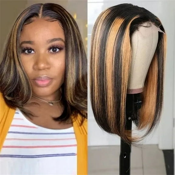 dopi Wig Lace Front Wigs Human Hair Original Queen Wigs for Black Women 4X4 Lace Closure Wigs Human Hair 180% Density Ombre Brown Honey Blonde Straight Human Hair Wigs 12Inch(2Pack)