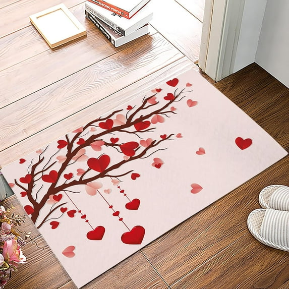 doreo Valentine''s Day Doormat Love Heart Tree Entrance Mat Pink Red Romantic Love Happy Valentine''s Day Decorative Floor Mat Non Slip Washable Welcome Mats for Home Decoration 18"x30"