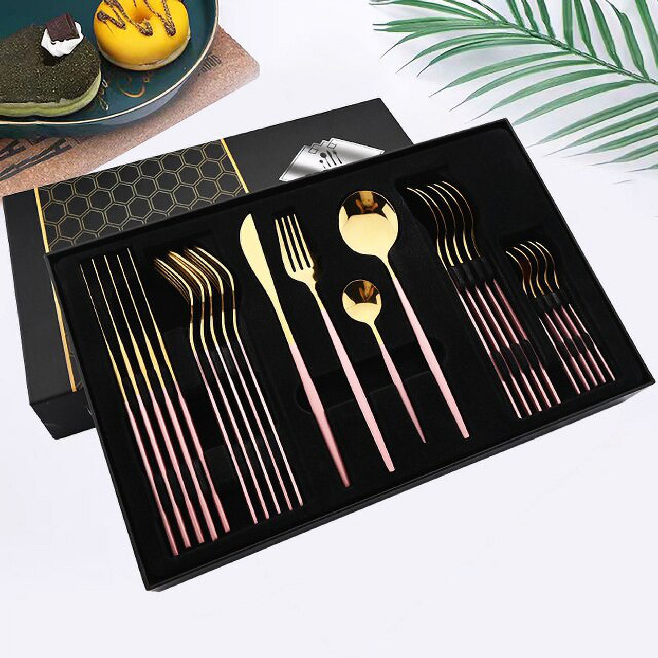 dosili 24Pcs Mirror Black Dinnerware Set Stainless Steel Tableware Set