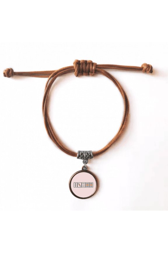 dots suit mahjong tiles bracelet leather hide wristband brown jewelry