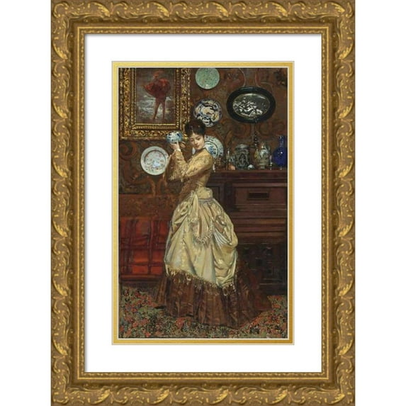 Édouard Frédéric Wilhelm Richter 11x14 Gold Ornate Wood Frame and Double Matted Museum Art Print Titled - Admiring the Porcelain (1885)