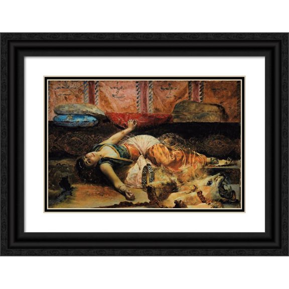 Édouard Frédéric Wilhelm Richter 24x17 Black Ornate Framed Double Matted Museum Art Print Titled: Oriental Dancer with a Tambourine