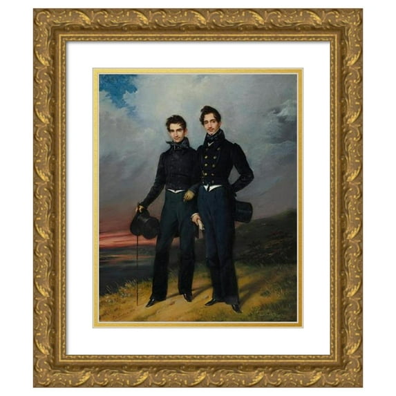 Édouard-Henri-Théophile Pingret 20x24 Gold Ornate Framed and Double Matted Museum Art Print Titled - Portait of Two Young Men (1830)