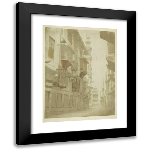 Édouard Jarrot 11x14 Black Modern Framed Museum Art Print Titled - View of a Street with Minaret in Cairo (1858 - 1860)