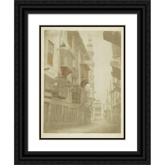 Édouard Jarrot 19x24 Black Ornate Framed Double Matted Museum Art Print Titled: View of a Street with Minaret in Cairo (1858 - 1860)