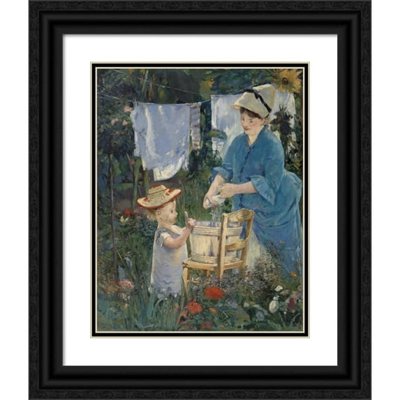 Édouard Manet 12x14 Black Ornate Wood Framed Double Matted Museum Art Print Titled: Laundry (1875)