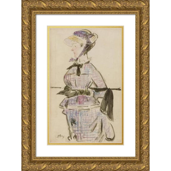 Édouard Manet 13x18 Gold Ornate Wood Frame and Double Matted Museum Art Print Titled - Woman in Travel Costume (1880)