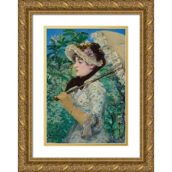 Édouard Manet 14x18 Gold Ornate Wood Frame and Double Matted Museum Art Print Titled - Jeanne (Spring) (1881)
