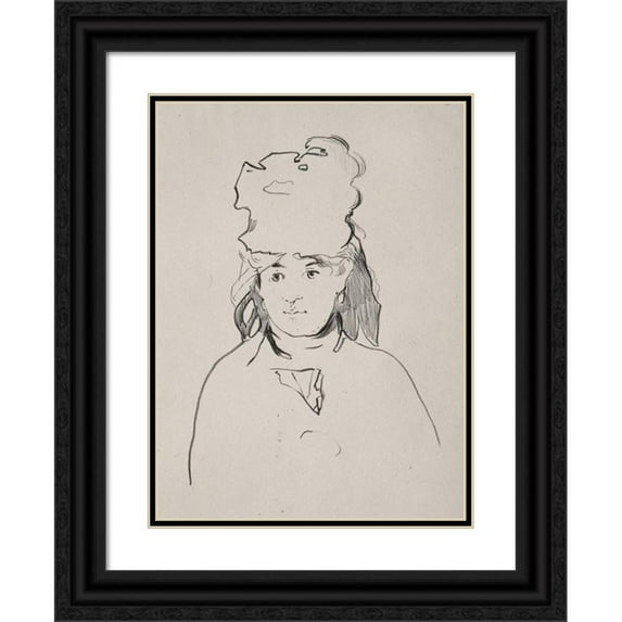 Édouard Manet 19x24 Black Ornate Framed Double Matted Museum Art Print Titled: Berthe Morisot (1872)