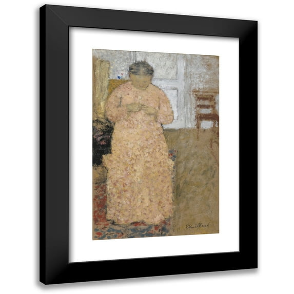 Édouard Vuillard 11x14 Black Modern Framed Museum Art Print Titled - Knitting Woman in Pink Dress (1900 - 1905)