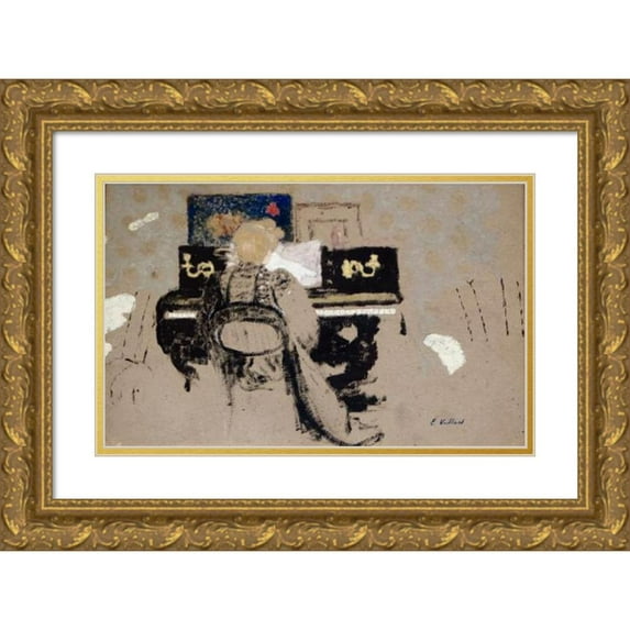 Édouard Vuillard 18x13 Gold Ornate Wood Frame and Double Matted Museum Art Print Titled - At the Piano (1884)