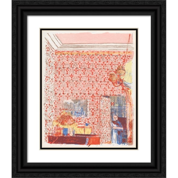 Édouard Vuillard 20x24 Black Ornate Framed Double Matted Museum Art Print Titled: Interior with Pink Hangings I (1898 - 1899)