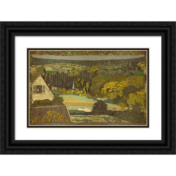 Édouard Vuillard 24x17 Black Ornate Framed Double Matted Museum Art Print Titled: Landscape; Window Overlooking the Woods (1899)