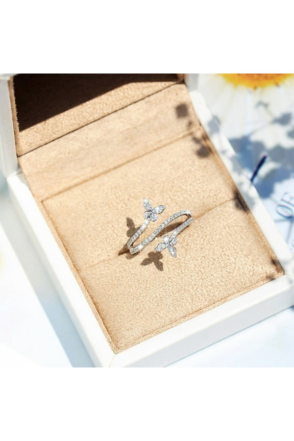 double butterfly ring silver zircon diamond wedding engagement ring gift jewelry for women butterfly shape rhinestone ring size 6 10