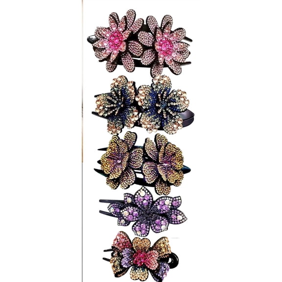 double flower decorative jeweled rhinestone hair clip pretty fancy floral thick crystal hair clips for women beautiful fashion accessories vintage ornaments