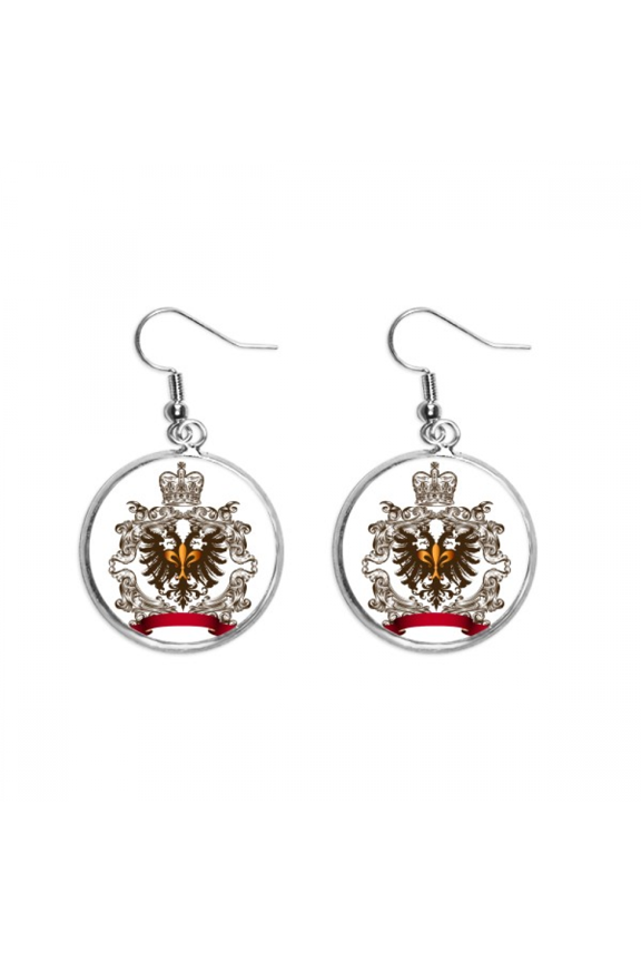 double-headed eagle emblem eu ear dangle silver drop ear jewelry woman