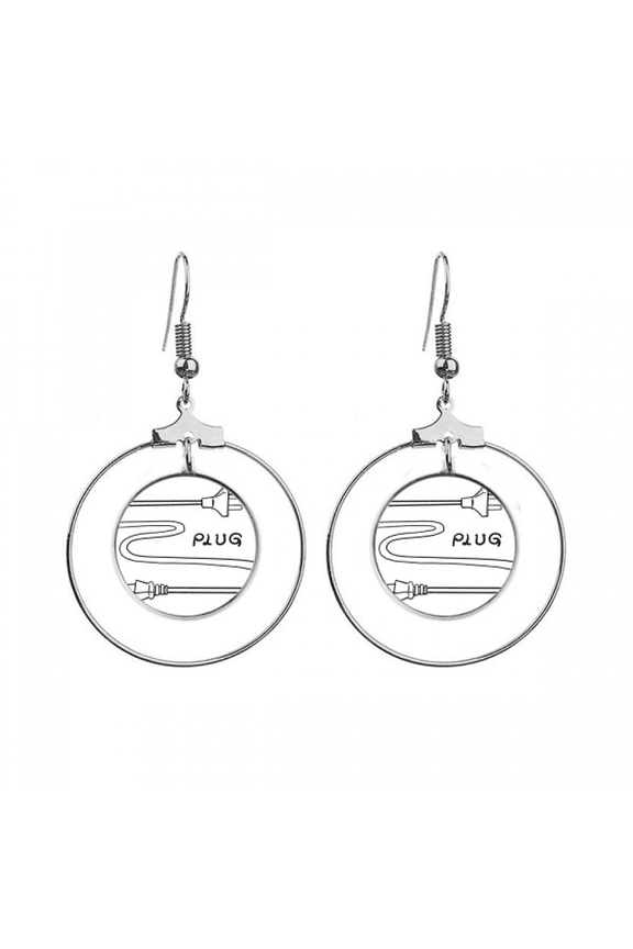 double hole plug line hand-drawing earrings dangle hoop jewelry drop circle