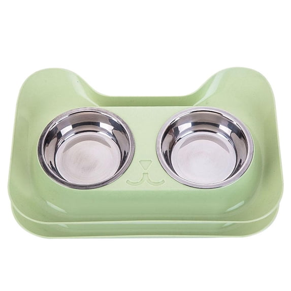 double puppy Feeder Bowls, Stainless steel material dog Bowls Food Bowls with Non Medium Puppy and Kitten - Green