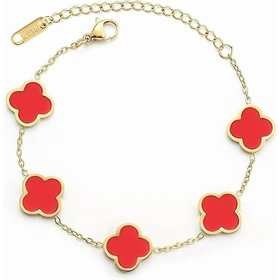 double sided 18K Gold Plated Clover Bracelet for Women, Dupe Four Leaf Flower Lucky Chain Bangle, Cute Jewelry Gift for Her Mom Wife