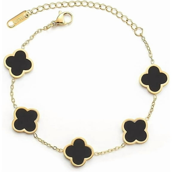 double sided 18K Gold Plated Clover Bracelet for Women, Dupe Four Leaf Flower Lucky Chain Bangle, Cute Jewelry Gift for Her Mom Wife