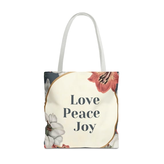 double sided Art love peace joy floral shopping blue storage tote handbag