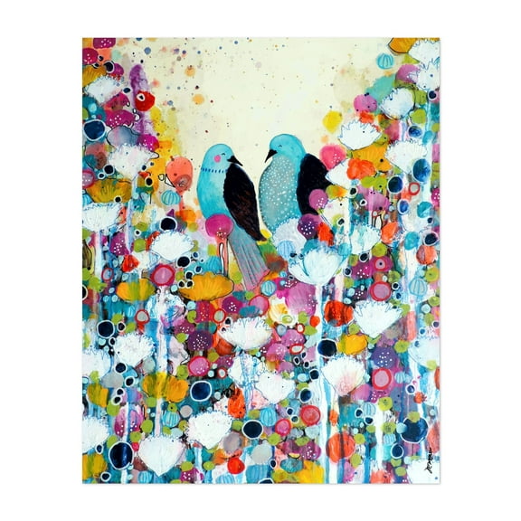 doucement - Painting Bird Floral Watercolor Modern Art Whimsical Nature Unframed Wall Art Print 6 x 8 inches