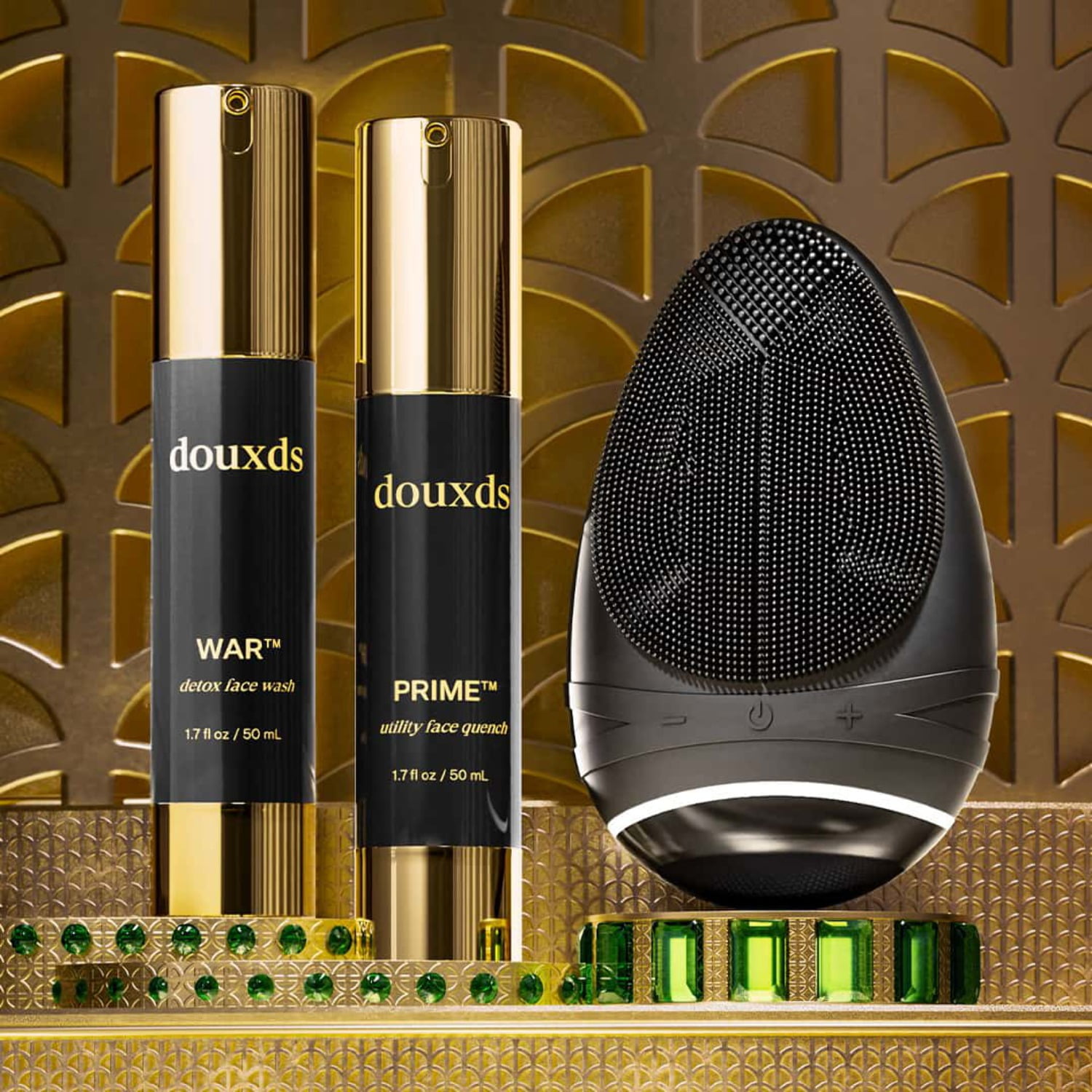 douxds The Clear Skin Kit, FLEX Pro Vibrating Face Brush, WAR Charcoal Face Wash, PRIME Vitamin Face Quench, Skincare for Oily Skin, Men's Skincare Kit, Detox Face Wash