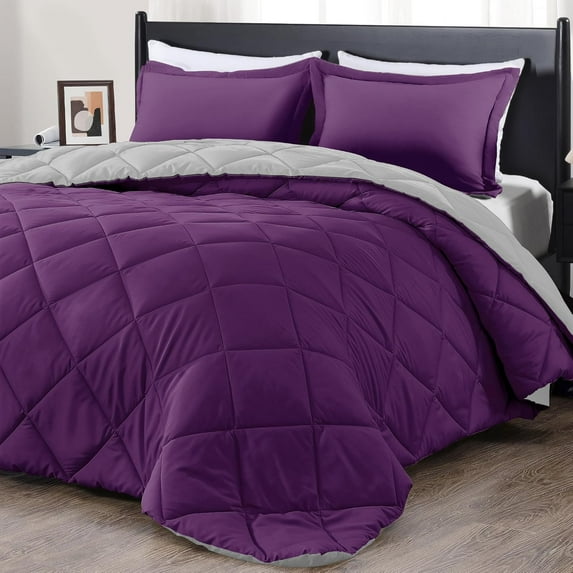 downluxe California King Comforter Set - Purple and Grey Cal King Comforter Set, Soft Bedding Sets for All Seasons - 3 Pieces - 1 Comforter (104"x96") and 2 Pillow Shams(20"x36")