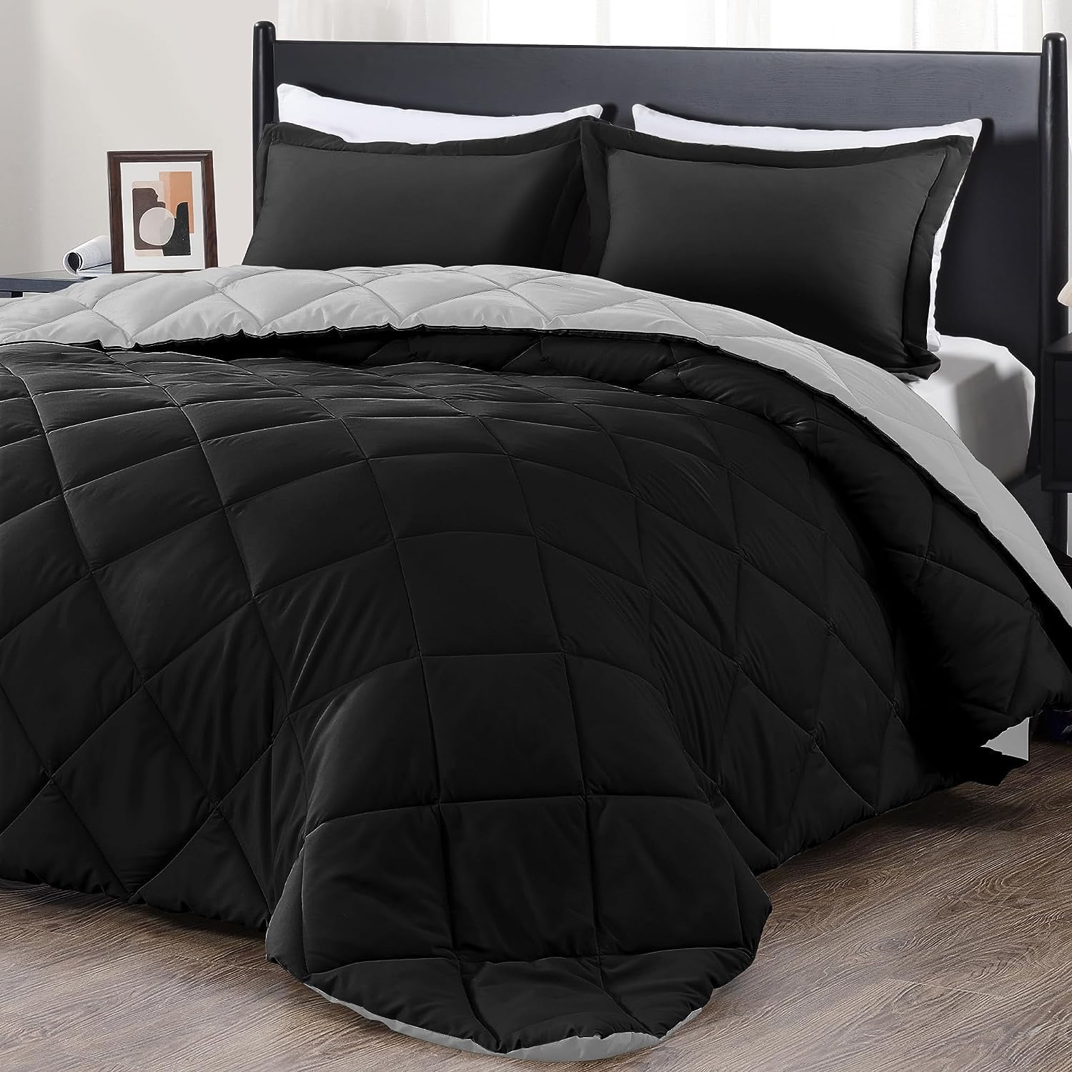 downluxe King Size Comforter Set - Black and Grey King Comforter, Soft ...