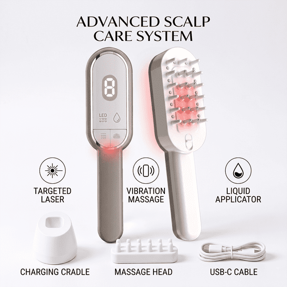 dr.aelf Scalp Roller & Hair Massager for Applying Oils, Red Blue Light Vibrating Scalp Care Brush with Detachable Tank