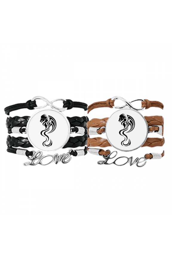 dragon animal art grain outline bracelet hand strap leather wristband double set