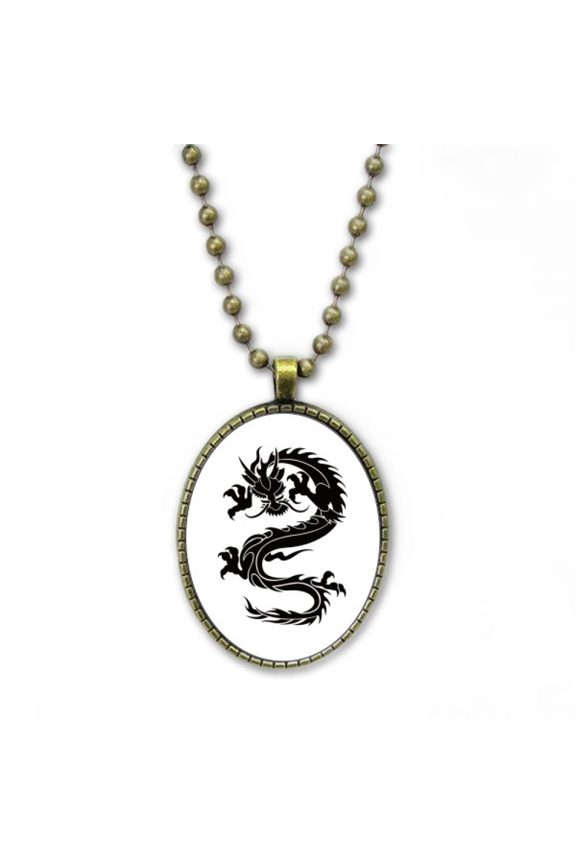 dragon animal art grain outline necklace vintage chain bead pendant jewelry collection
